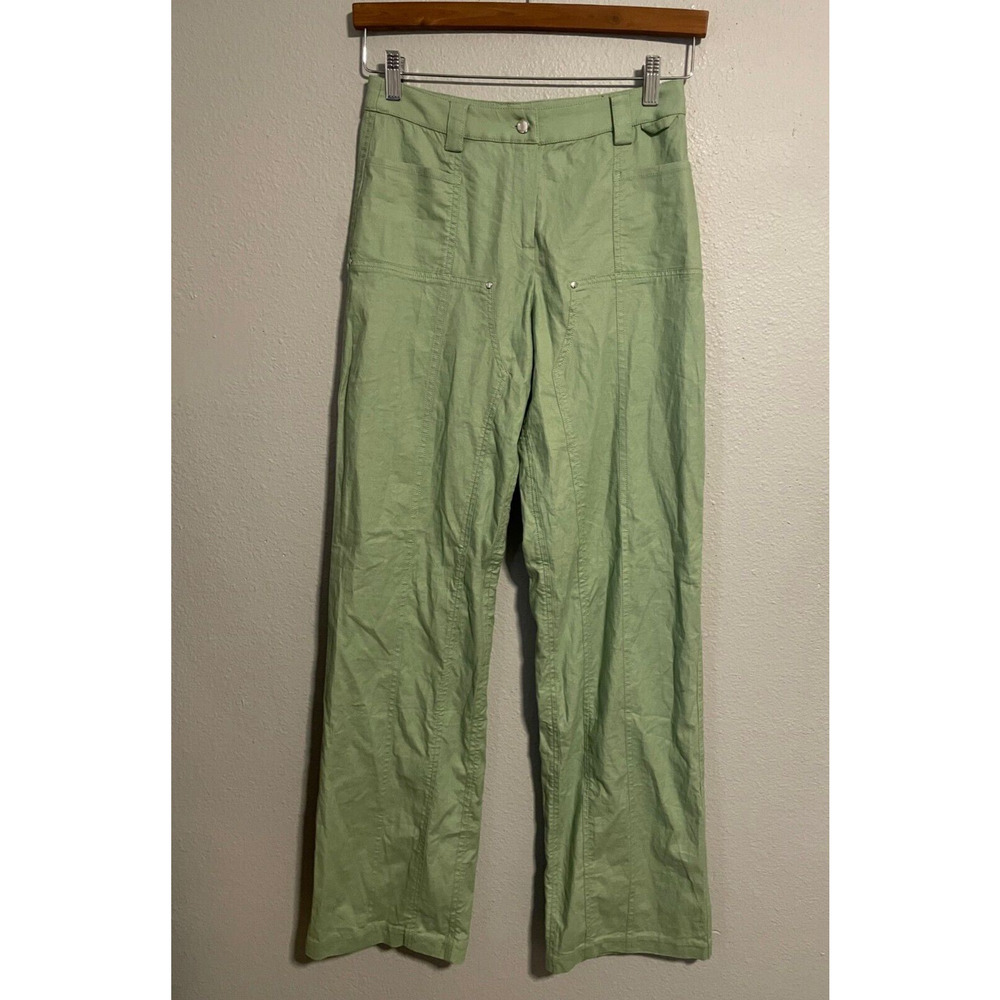 Camila Coelho Womens Pants Size XS Green Linen Blend High Rise Wide Leg NWT